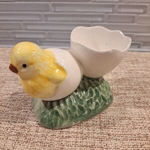 Vtg Chick Bordallo Pinheiro Egg Cup Portugal Ceramic Hand-painted